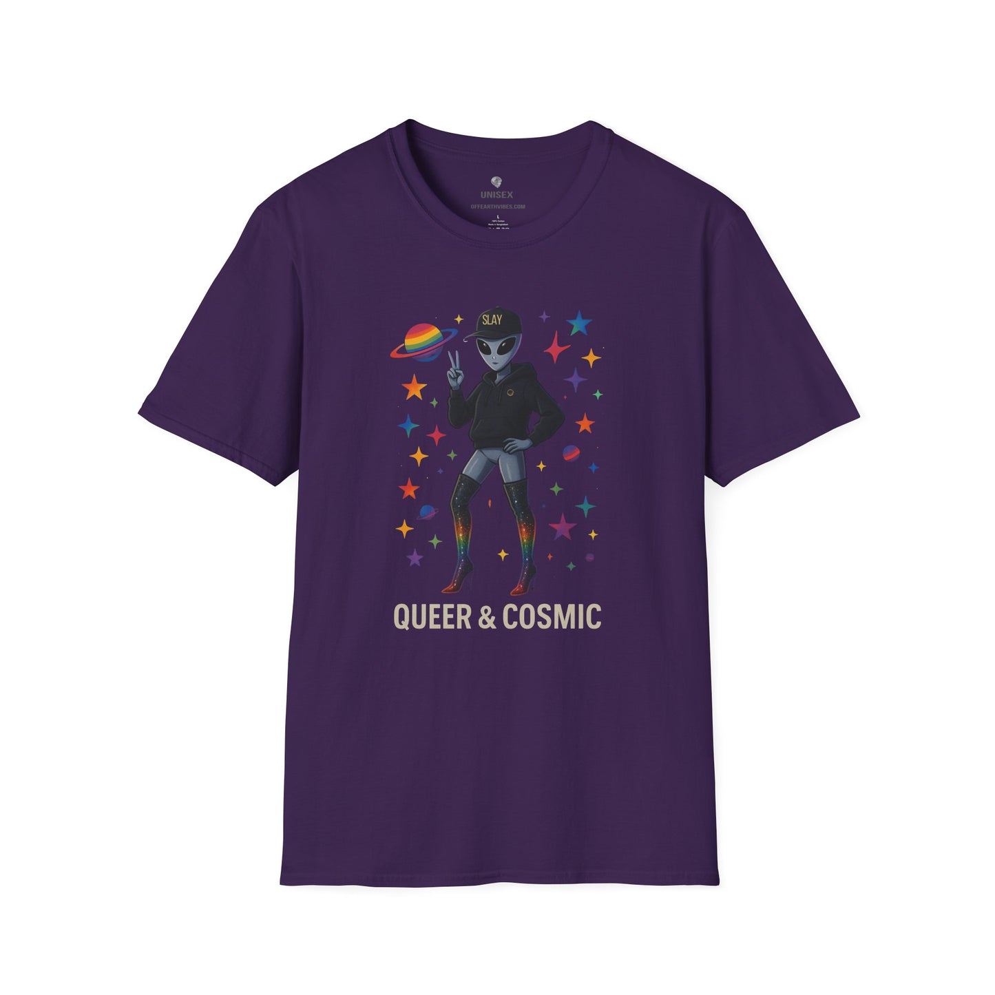 Queer & Cosmic🌞 Unisex Softstyle Tee, Motivational Tee, Affirmation Shirt, Gift for Space Lovers, Casual Wear, Unique Fashion, LGBTQ, Queer, Gay, Les, Lesbian, Self Love