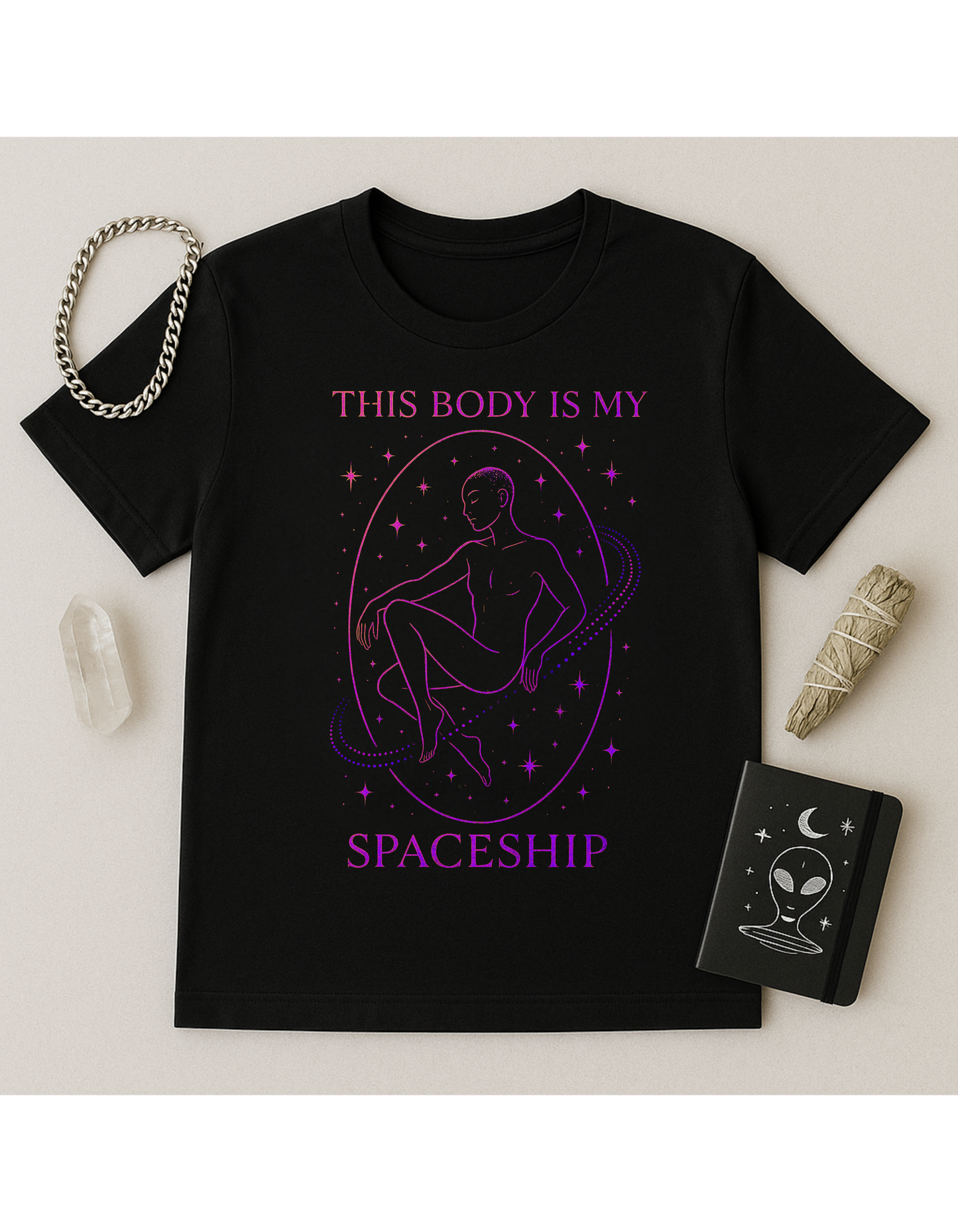 This Body is My Spaceship✨ Unisex Softstyle T-Shirt, Motivational Tee, Affirmation Shirt, Gift for Space Lovers, Casual Wear, Unique Fashion, LGBTQ, Queer, Gay, Les, Lesbian, Self Love
