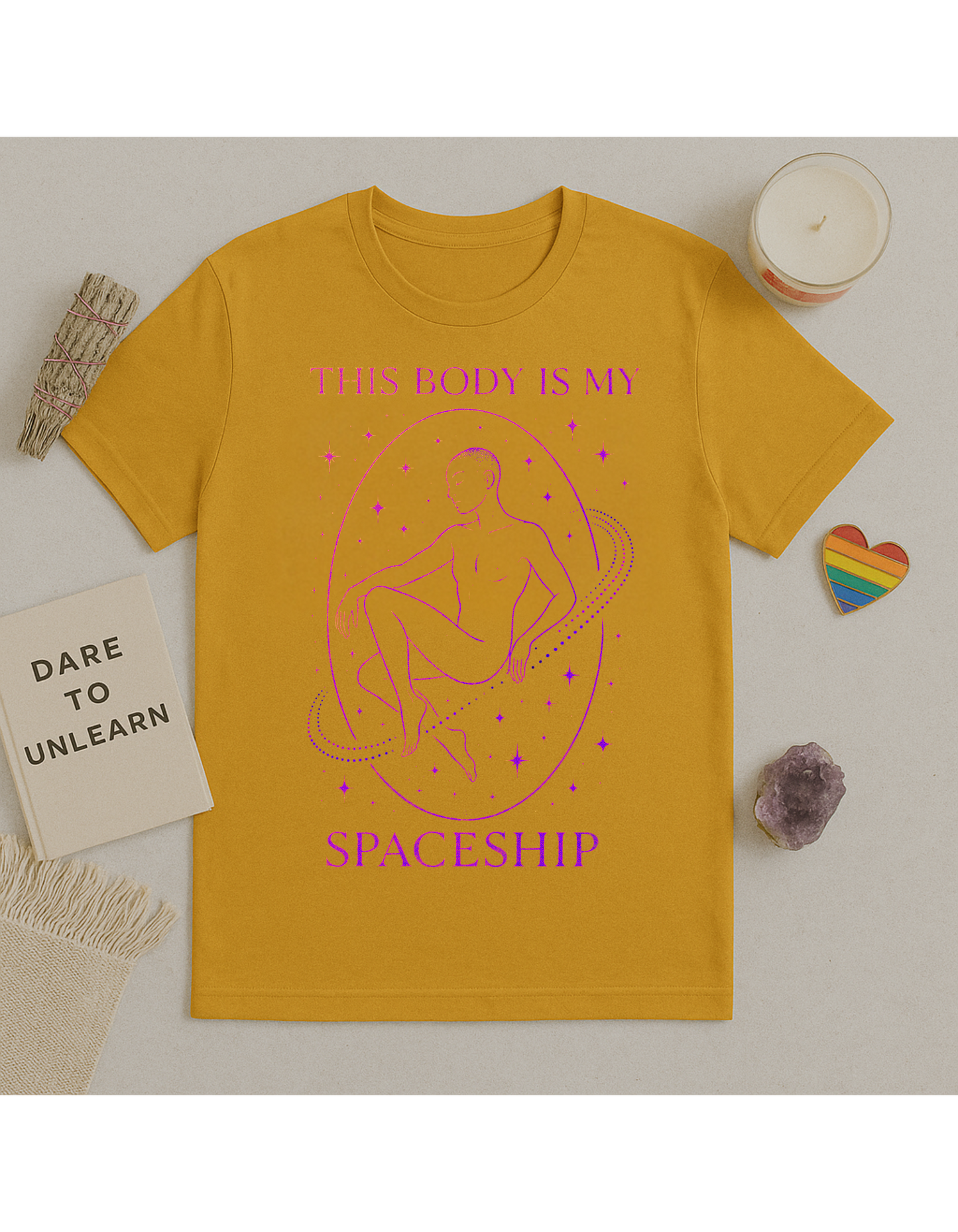 This Body is My Spaceship✨ Unisex Softstyle T-Shirt, Motivational Tee, Affirmation Shirt, Gift for Space Lovers, Casual Wear, Unique Fashion, LGBTQ, Queer, Gay, Les, Lesbian, Self Love