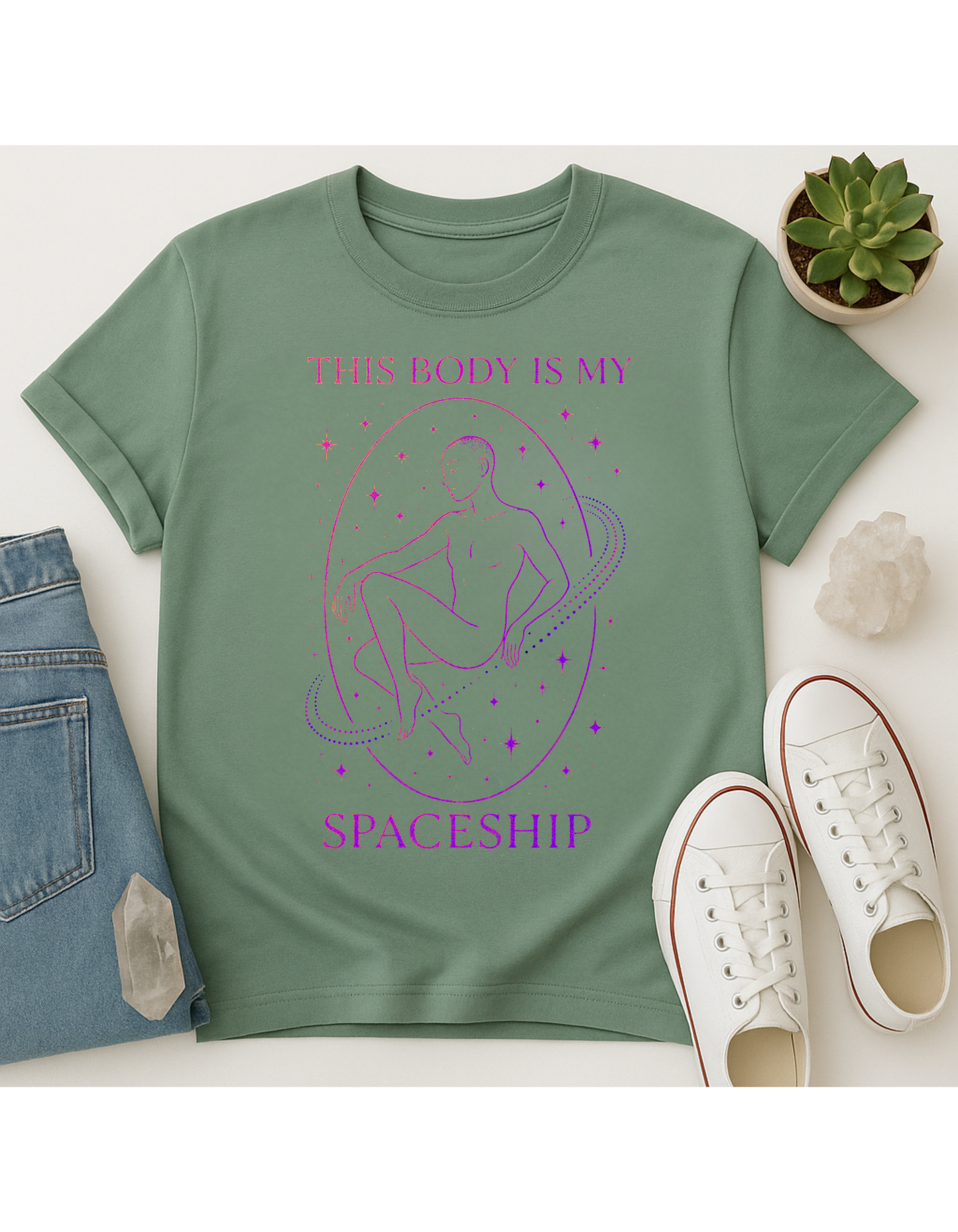 This Body is My Spaceship✨ Unisex Softstyle T-Shirt, Motivational Tee, Affirmation Shirt, Gift for Space Lovers, Casual Wear, Unique Fashion, LGBTQ, Queer, Gay, Les, Lesbian, Self Love