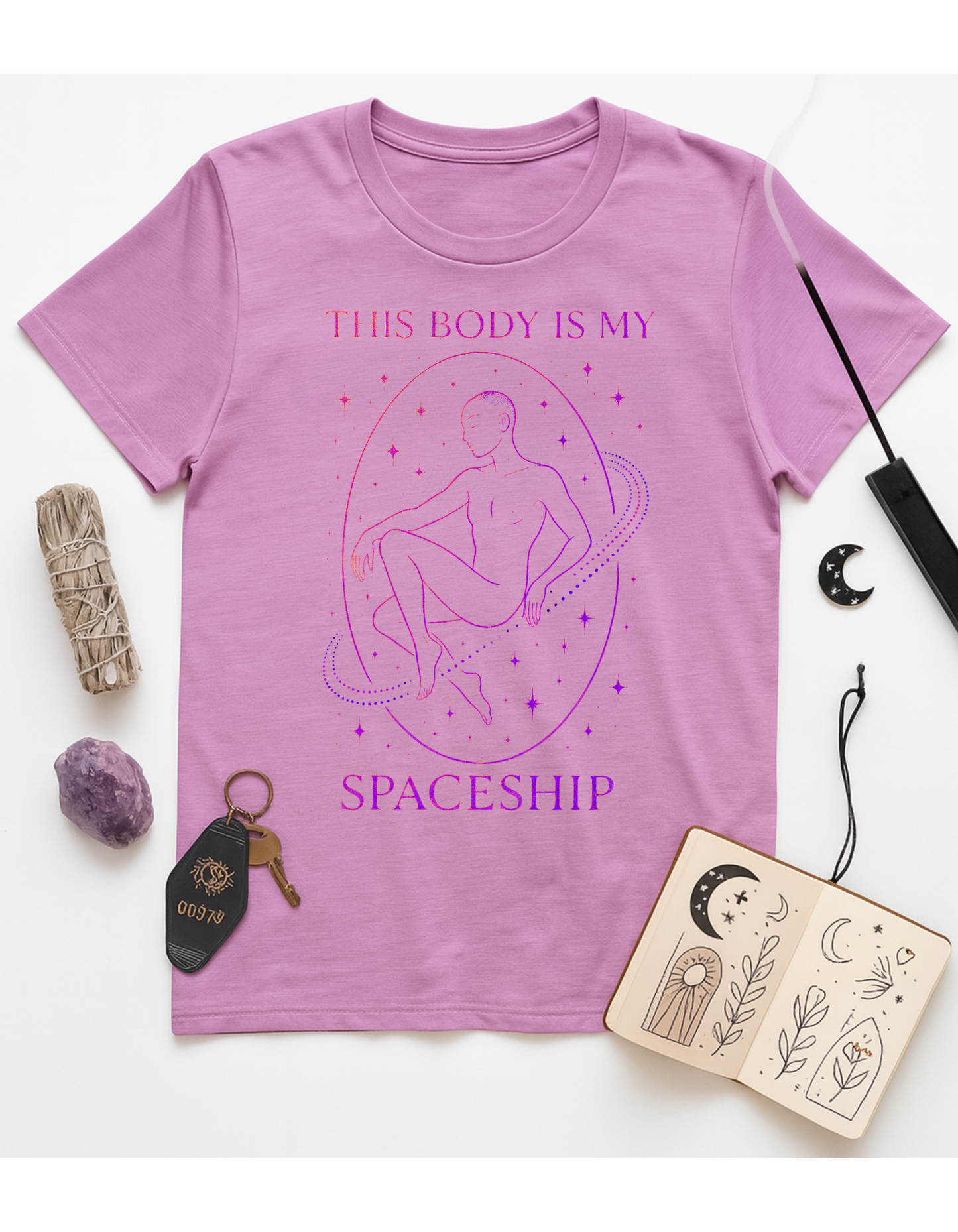 This Body is My Spaceship✨ Unisex Softstyle T-Shirt, Motivational Tee, Affirmation Shirt, Gift for Space Lovers, Casual Wear, Unique Fashion, LGBTQ, Queer, Gay, Les, Lesbian, Self Love