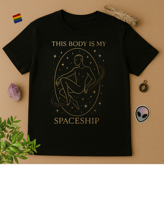 This Body is My Spaceship✨ Unisex Softstyle T-Shirt, Motivational Tee, Affirmation Shirt, Gift for Space Lovers, Casual Wear, Unique Fashion, LGBTQ, Queer, Gay, Les, Lesbian, Self Love