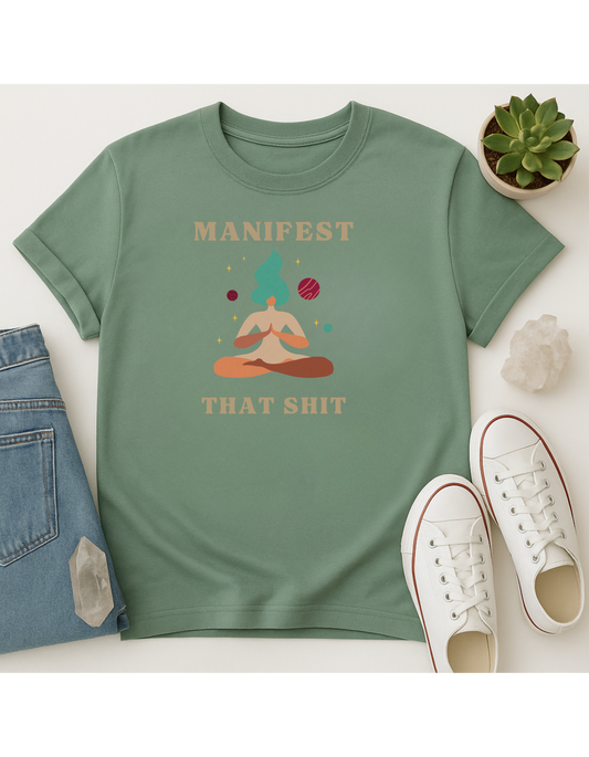 Manifest That Shit Unisex Softstyle T-Shirt, Motivational Tee, Affirmation Shirt, Space Lovers, Casual Wear, Unique Fashion